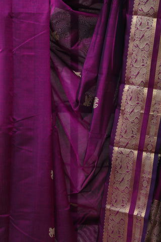 Magenta Kanchi Silk Cotton Saree with Jari Border-SRMKSCS92