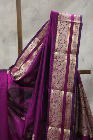 Magenta Kanchi Silk Cotton Saree with Jari Border-SRMKSCS92