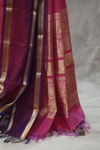 Pink Kanchi Silk Cotton Saree with Jari Border-SRPKSCS88