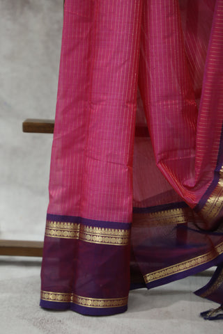 Pink Kanchi Silk Cotton Saree with Jari Border-SRPKSCS88