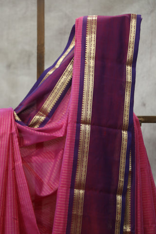 Pink Kanchi Silk Cotton Saree with Jari Border-SRPKSCS88