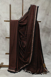 Black HathiMor Khun Saree With Black Border-SRBBPKS28EX