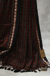 Black HathiMor Khun Saree With Black Border-SRBBPKS28EX