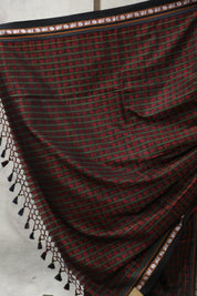 Black HathiMor Khun Saree With Black Border-SRBBPKS28EX