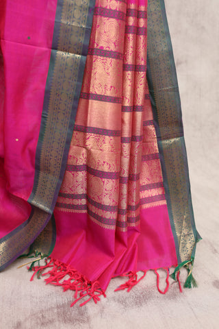 Rani Pink Kanchi Silk Cotton Saree with Thread Border-SRRPKSCS42