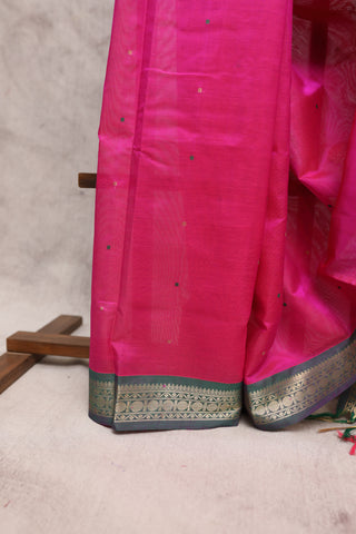 Rani Pink Kanchi Silk Cotton Saree with Thread Border-SRRPKSCS42