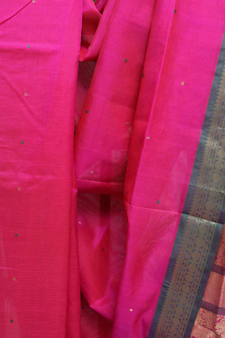 Rani Pink Kanchi Silk Cotton Saree with Thread Border-SRRPKSCS42