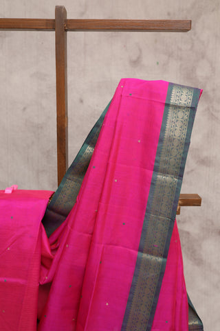 Rani Pink Kanchi Silk Cotton Saree with Thread Border-SRRPKSCS42