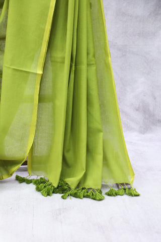 Avocado Mulmul Cotton Saree-SRAMCS188