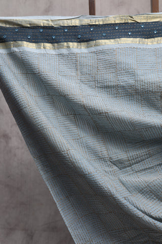 Teal Grey Kanchi Cotton Kalamkaree Saree-SRTGKCKS239