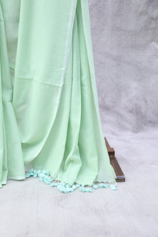 Pastel Green Mulmul Cotton Saree-SRPGMCS182