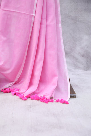 Baby Pink Mulmul Cotton Saree-SRBPMCS178