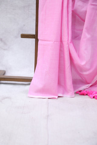 Baby Pink Mulmul Cotton Saree-SRBPMCS178