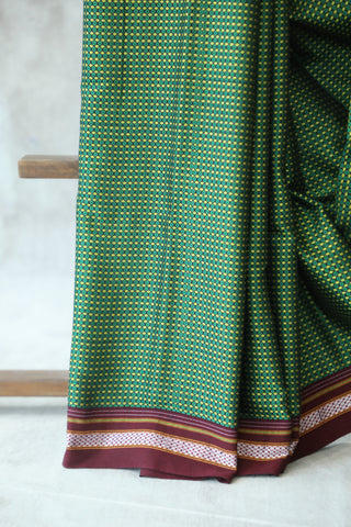 Green Yellow Plain Khun Saree With Maroon Border-SRGYMPKS25EX