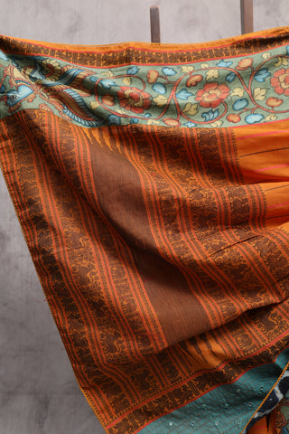 Orange Kanchi Cotton Kalamkaree Saree-SROKCKS241