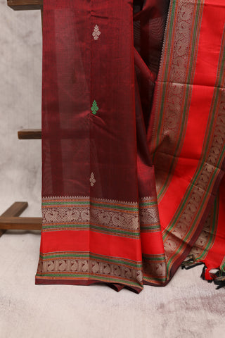 Maroon Kanchi Silk Cotton Saree with Jari Border-SRMKSCS71