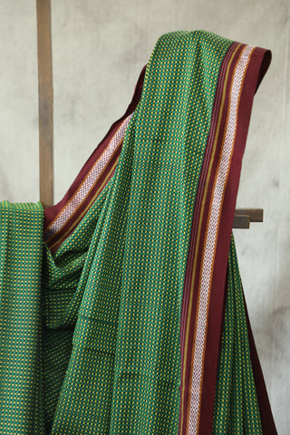 Green Yellow Plain Khun Saree With Maroon Border-SRGYMPKS25EX