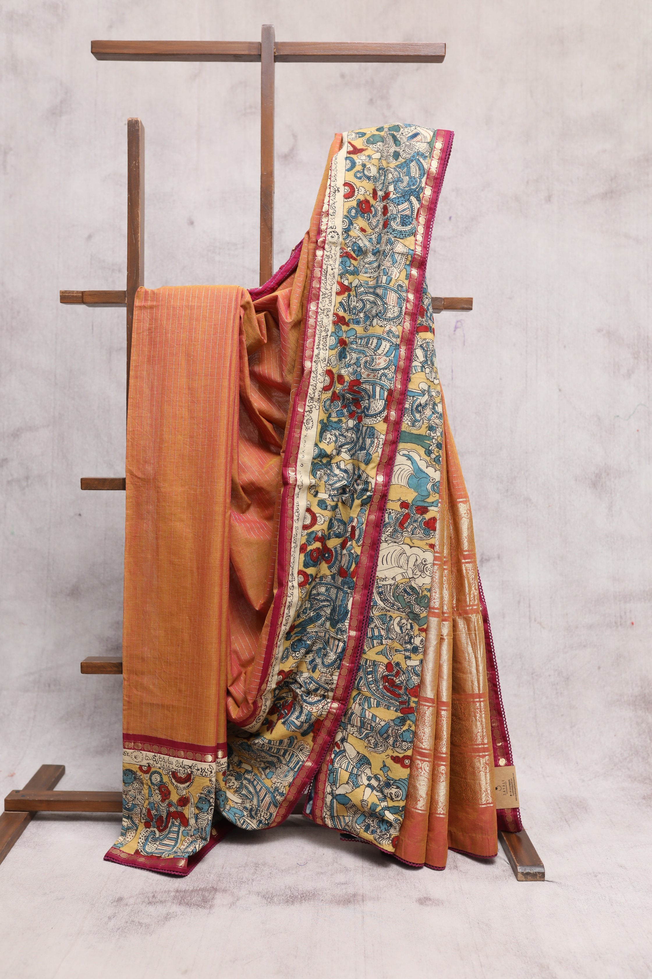 Orange Brick Kanchi Cotton Kalamkaree Saree-SROBKCKS234