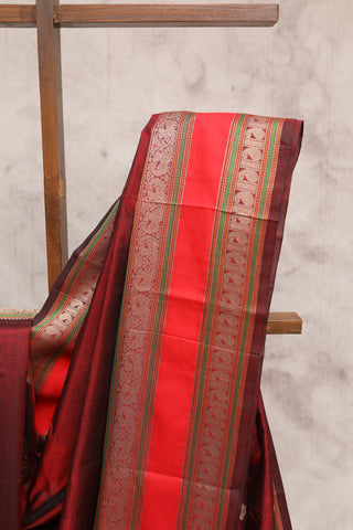 Maroon Kanchi Silk Cotton Saree with Jari Border-SRMKSCS71