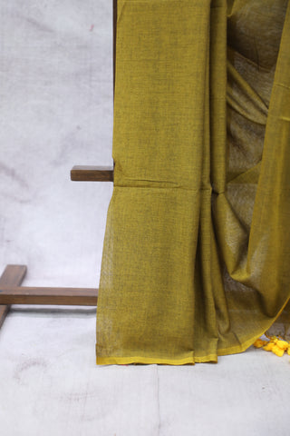 Khaki Mulmul Cotton Saree-SRKMCS181