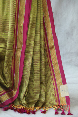 Yellow Plain Khun Saree With Pink  Border-SRYPPKS14EX