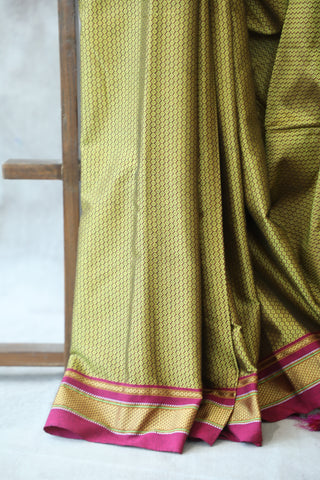 Yellow Plain Khun Saree With Pink  Border-SRYPPKS14EX