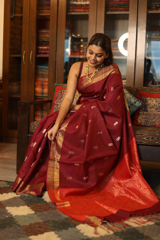 Maroon Raw Silk Saree - SRMRSS117