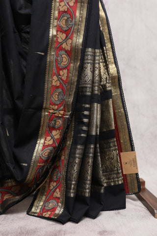 Black Kanchi Cotton Kalamkaree Saree-SRBKCKS235