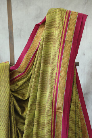 Yellow Plain Khun Saree With Pink  Border-SRYPPKS14EX