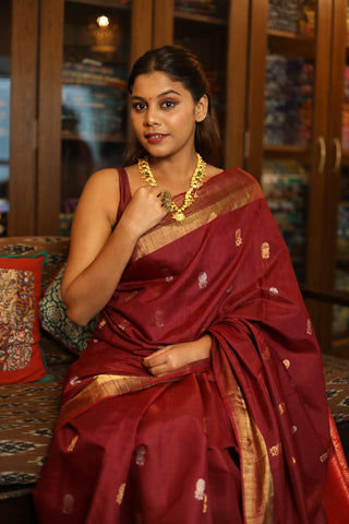 Maroon Raw Silk Saree - SRMRSS117