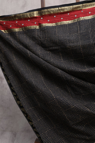 Black Kanchi Cotton Kalamkaree Saree-SRBKCKS235