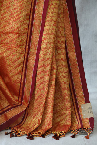 Yellow Plain Khun Saree With Maroon Border-SRYMPKS23EX