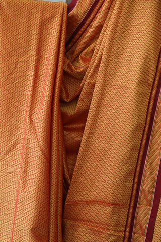 Yellow Plain Khun Saree With Maroon Border-SRYMPKS23EX