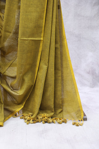 Khaki Mulmul Cotton Saree-SRKMCS177