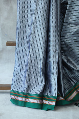 Grey Plain Khun Saree With Green Border-SRGPKS22EX