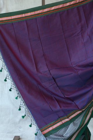 Grey Plain Khun Saree With Green Border-SRGPKS22EX