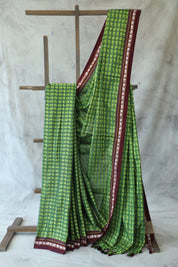 Green HathiMor Khun Saree With Border-SRGMKS26EX