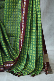 Green HathiMor Khun Saree With Border-SRGMKS26EX