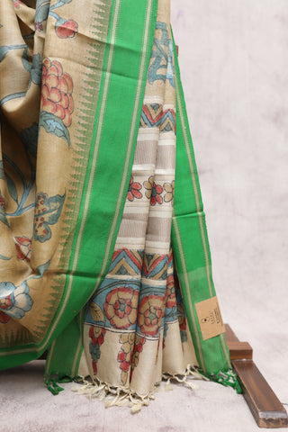 Beige Kalamkaree Tussar Silk Saree - SRBKTSS723