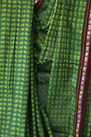 Green Yellow HathiMor Khun Saree With Maroon Border-SRGYMPKS26EX