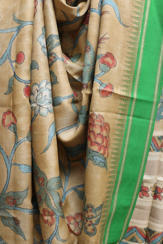 Beige Kalamkaree Tussar Silk Saree - SRBKTSS723