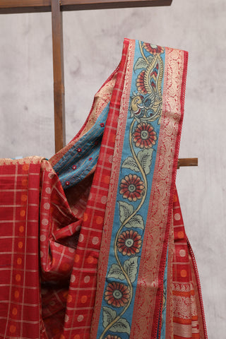 Red Kanchi Cotton Kalamkaree Saree-SRRKCKS237