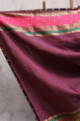 Wine Kanchi Cotton Kalamkaree Saree-SRWKCKS236