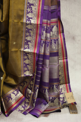 Dark Khaki Kanjeevaram Silk Saree - SRDKKSS551