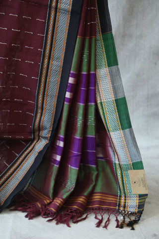 Maroon Cotton Ilkal Saree -SRMCIS391