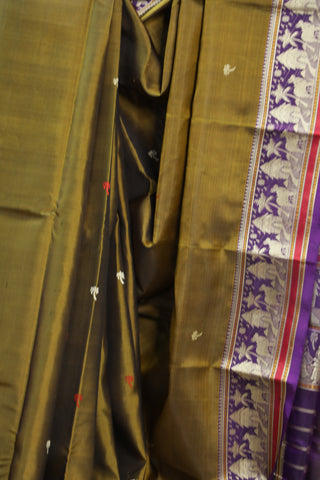 Dark Khaki Kanjeevaram Silk Saree - SRDKKSS551