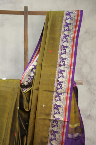 Dark Khaki Kanjeevaram Silk Saree - SRDKKSS551