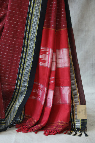 Maroon Cotton Ilkal Saree -SRMCIS389