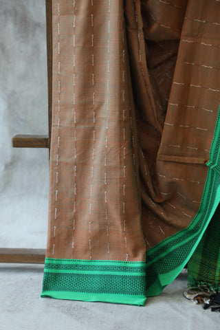 Brown Cotton Ilkal Saree -SRBCIS384