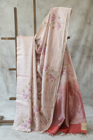 Pink Hand-Painted Tussar Silk Saree - SRPHPTSS879